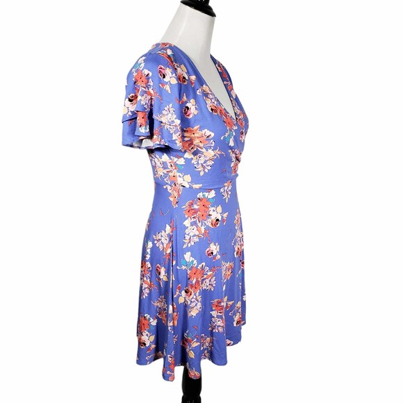 Tabitha Webb size Small Blue Floral Rayon Spandex Stretchy Dress - Picture 3 of 8